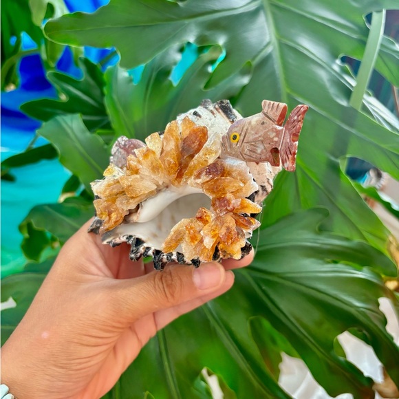 Fish Carvings on Seashell with Citrine - Picture 3 of 7